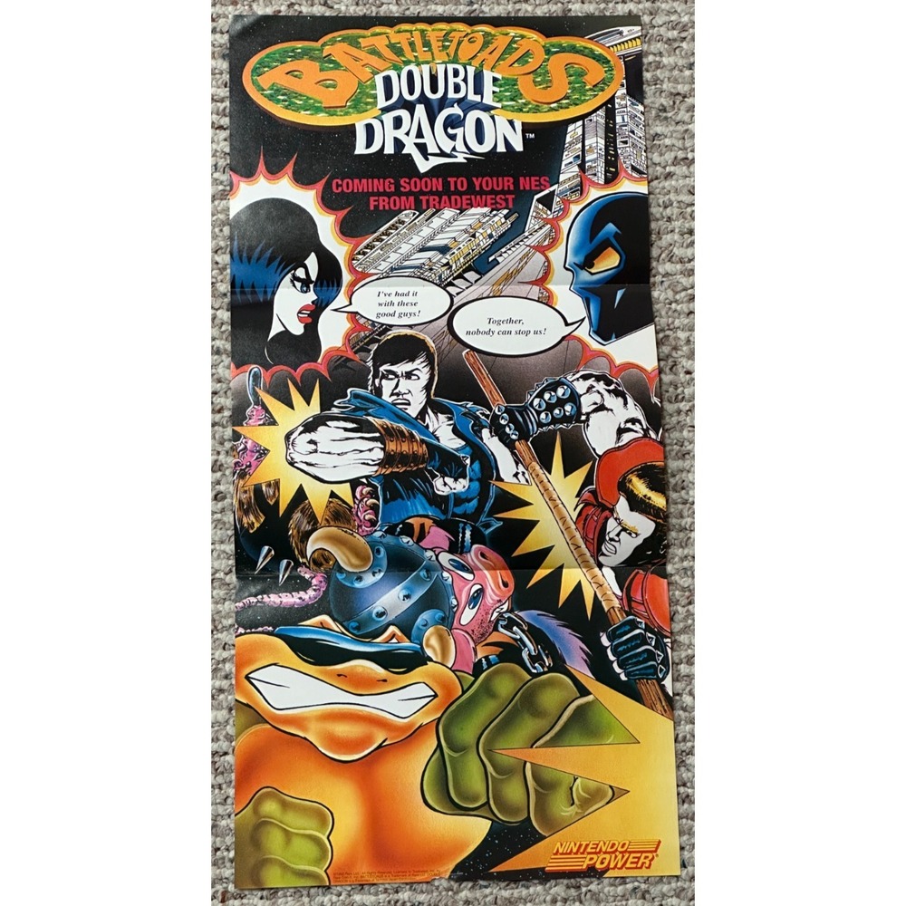 Vintage Battle Toads Double Dragon Nintendo Power Poster Excellent Condition NES